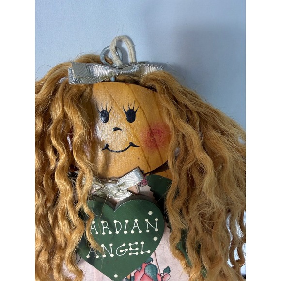 VTG Handmade Guardian Angel Wooden Wall Hanging Green Heart Rustic Decor - Picture 2 of 9